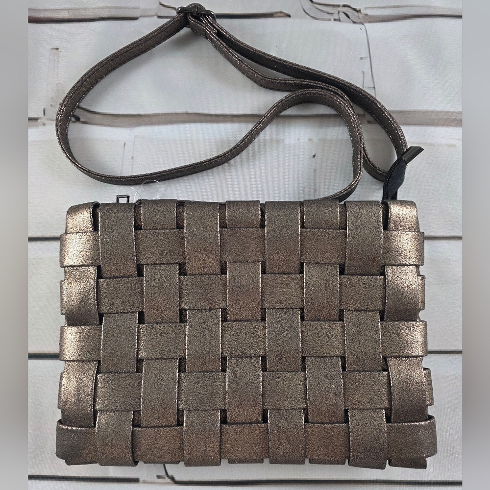 Anthropologie Metallic Bronze Woven Crossbody Bag